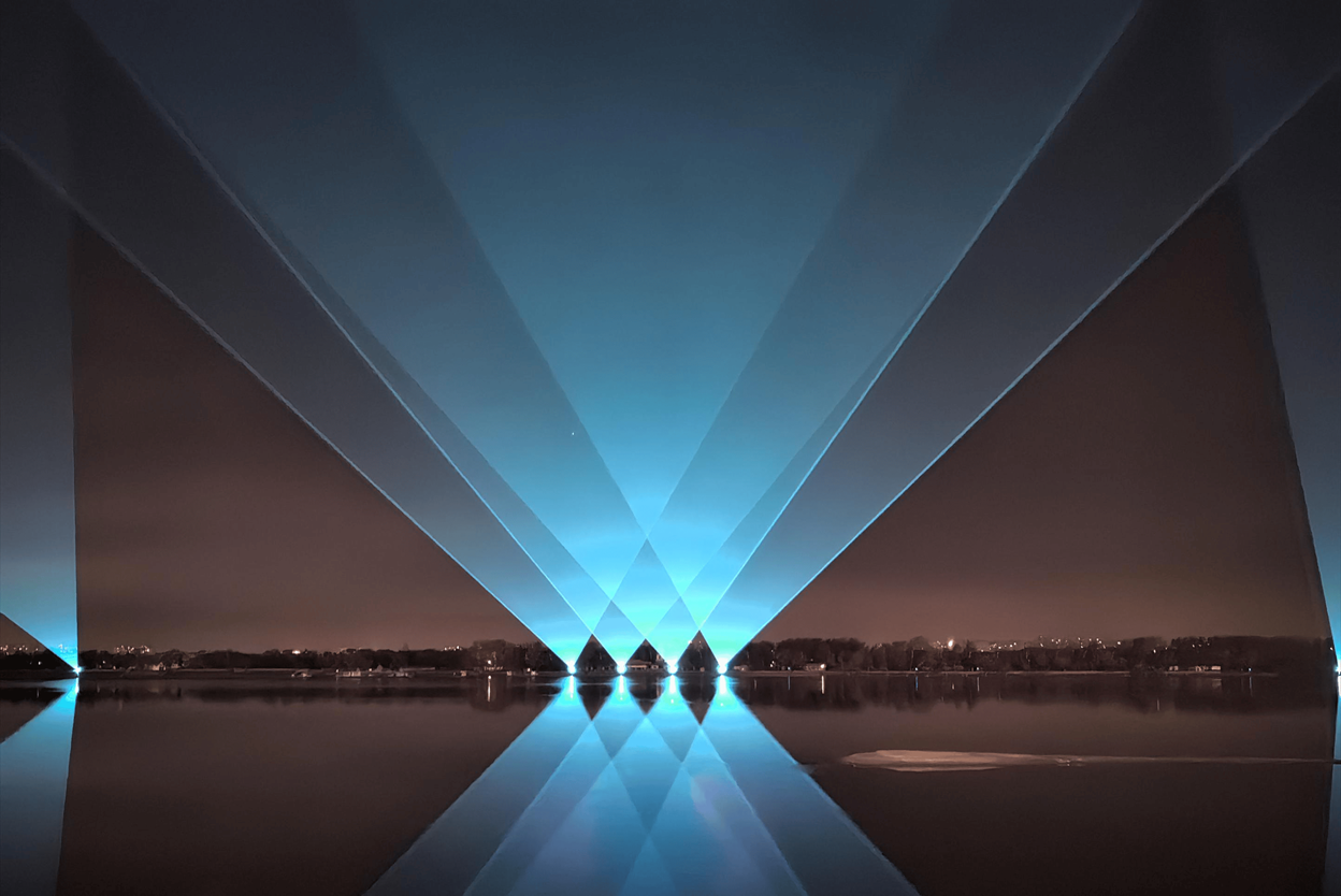 High-power RGB laser beam show over Harbin's Songhua River ahead of the 2025 Asian Winter Games