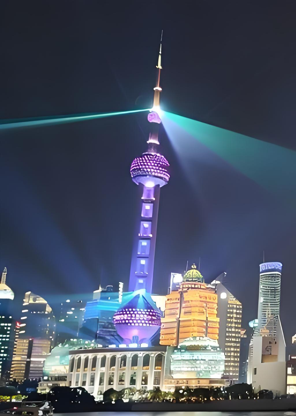Shanghai Oriental Pearl Tower landmark light show at night