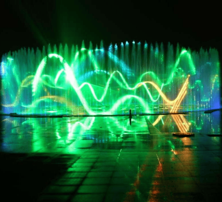 Dengzhou fountain laser show featuring twelve 30W RGB laser systems and colorful waterscape lighting Dengzhou fountain laser show featuring twelve 30W RGB laser systems and colorful waterscape lighting