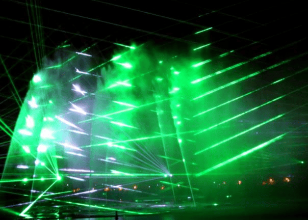 Dengzhou fountain laser show featuring twelve 30W RGB laser systems and colorful waterscape lighting Dengzhou fountain laser show featuring twelve 30W RGB laser systems and colorful waterscape lighting