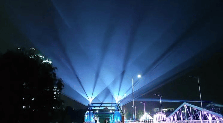 Jinan bridge laser lighting project featuring eight 20W RGB laser systems and colorful nightscape effects