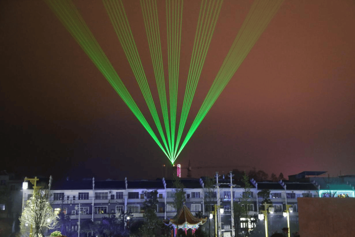 Zunyi town laser lighting project featuring four 30W green laser show systems